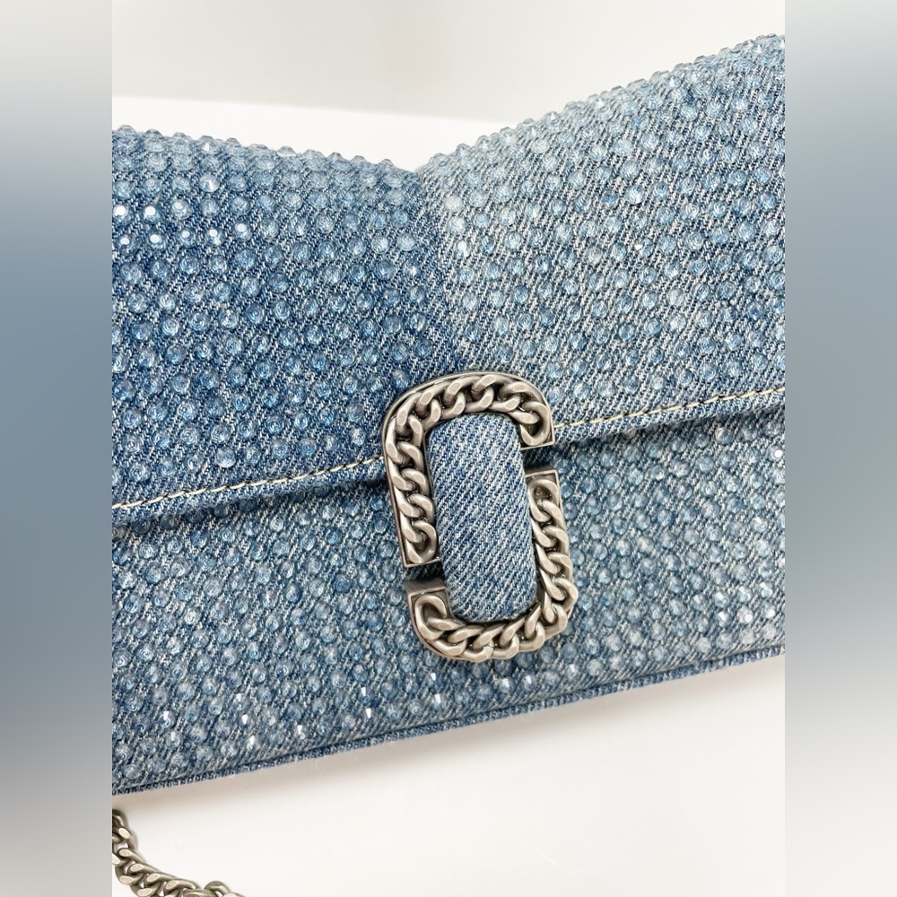 Marc Jacobs The Crystal Denim St. Marc Chain Wallet Crossbody Bag Blue - Picture 15 of 16